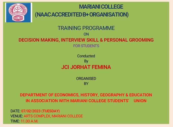 TRAINING PROGRAMME ON DECISION MAKING, INTERVIEW SKILL & PERSONAL GROOMING