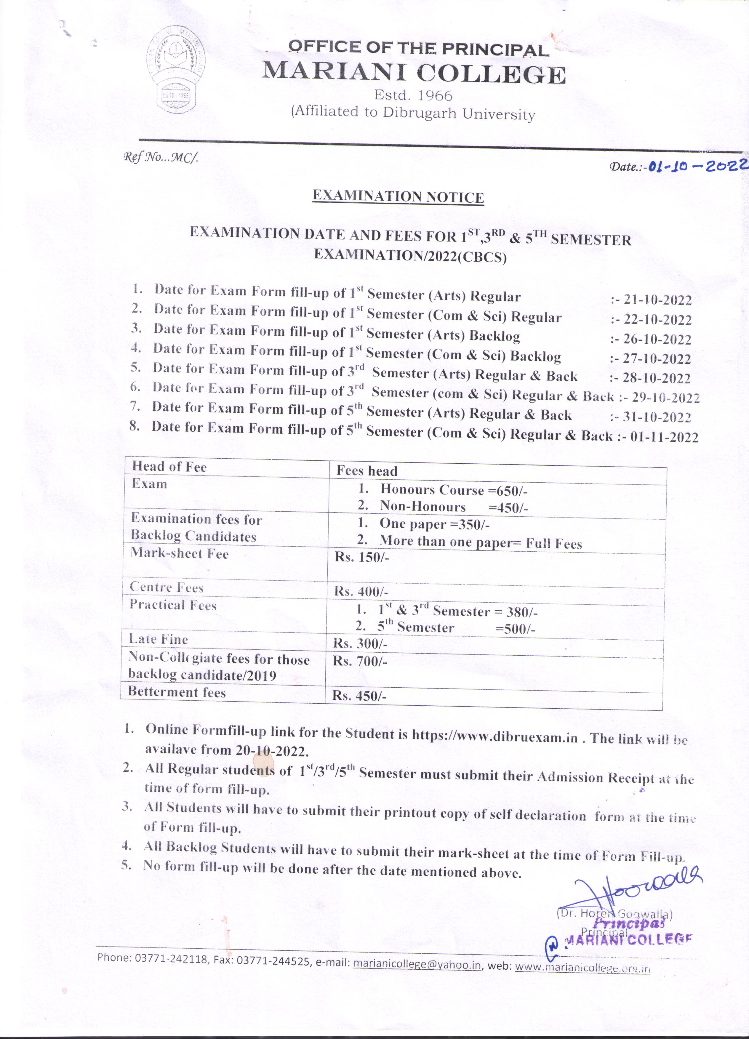 Exam Notice cbcs 2022