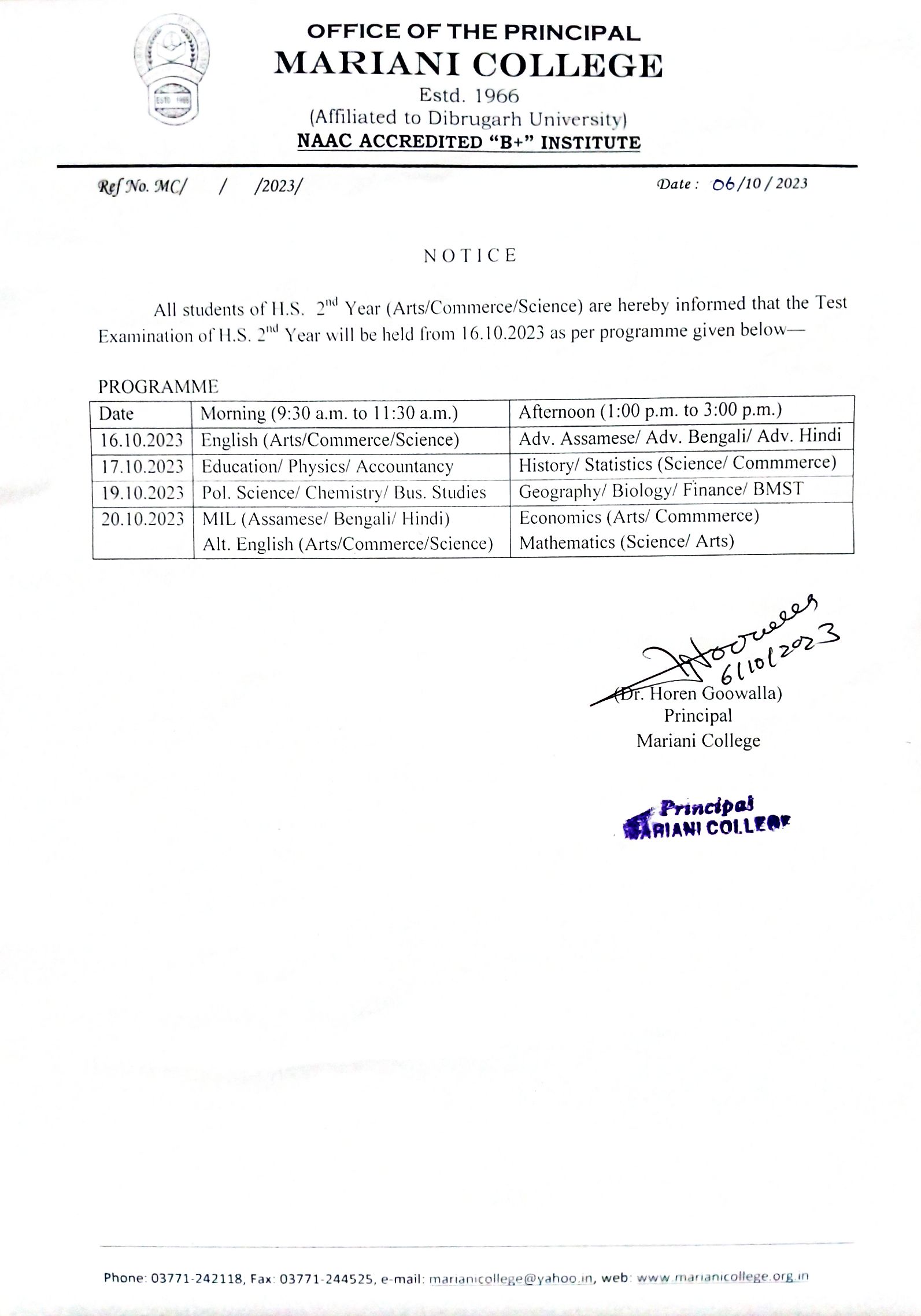 HS 2nd yr examination notice