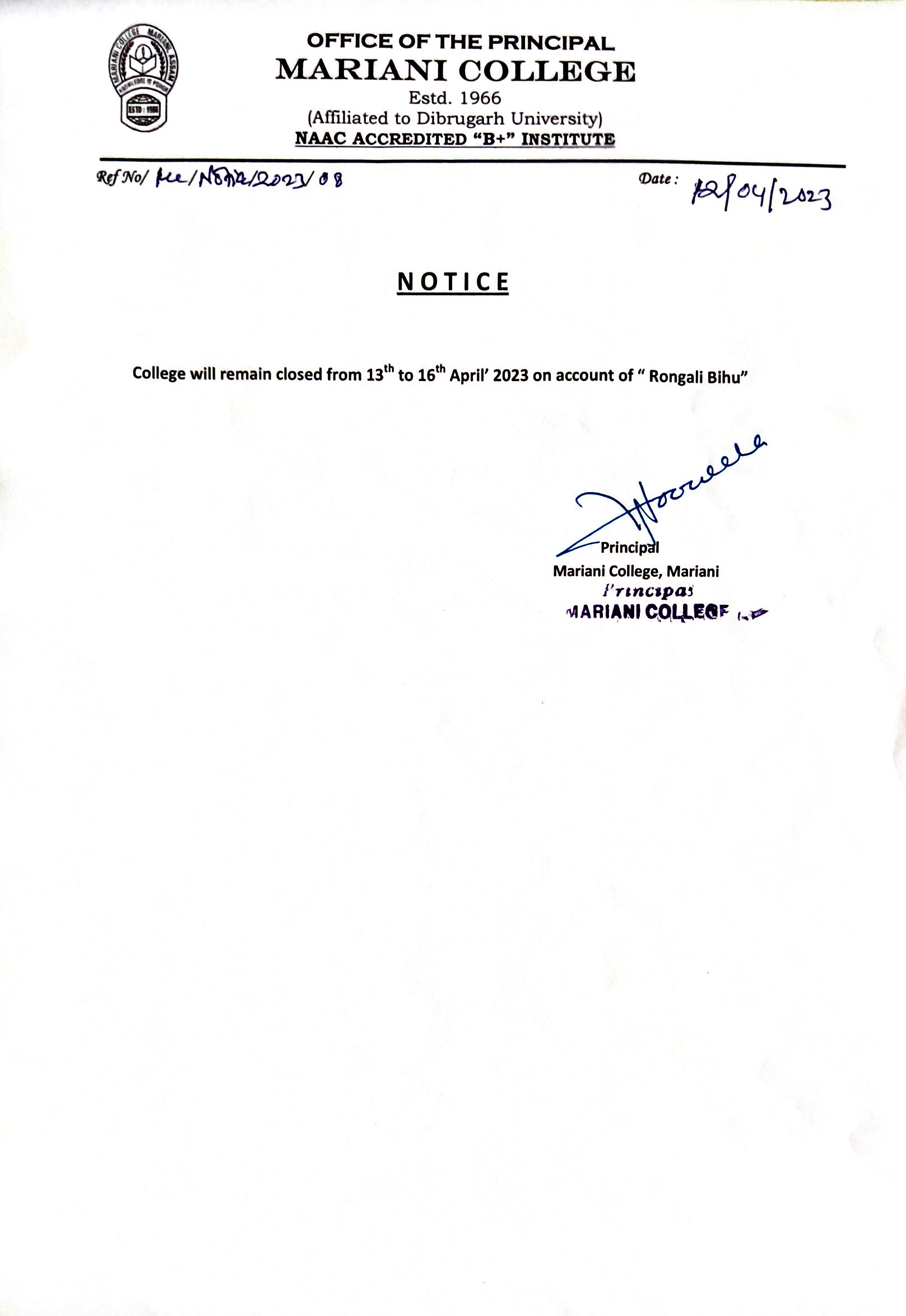 Rongali Bihu Notice