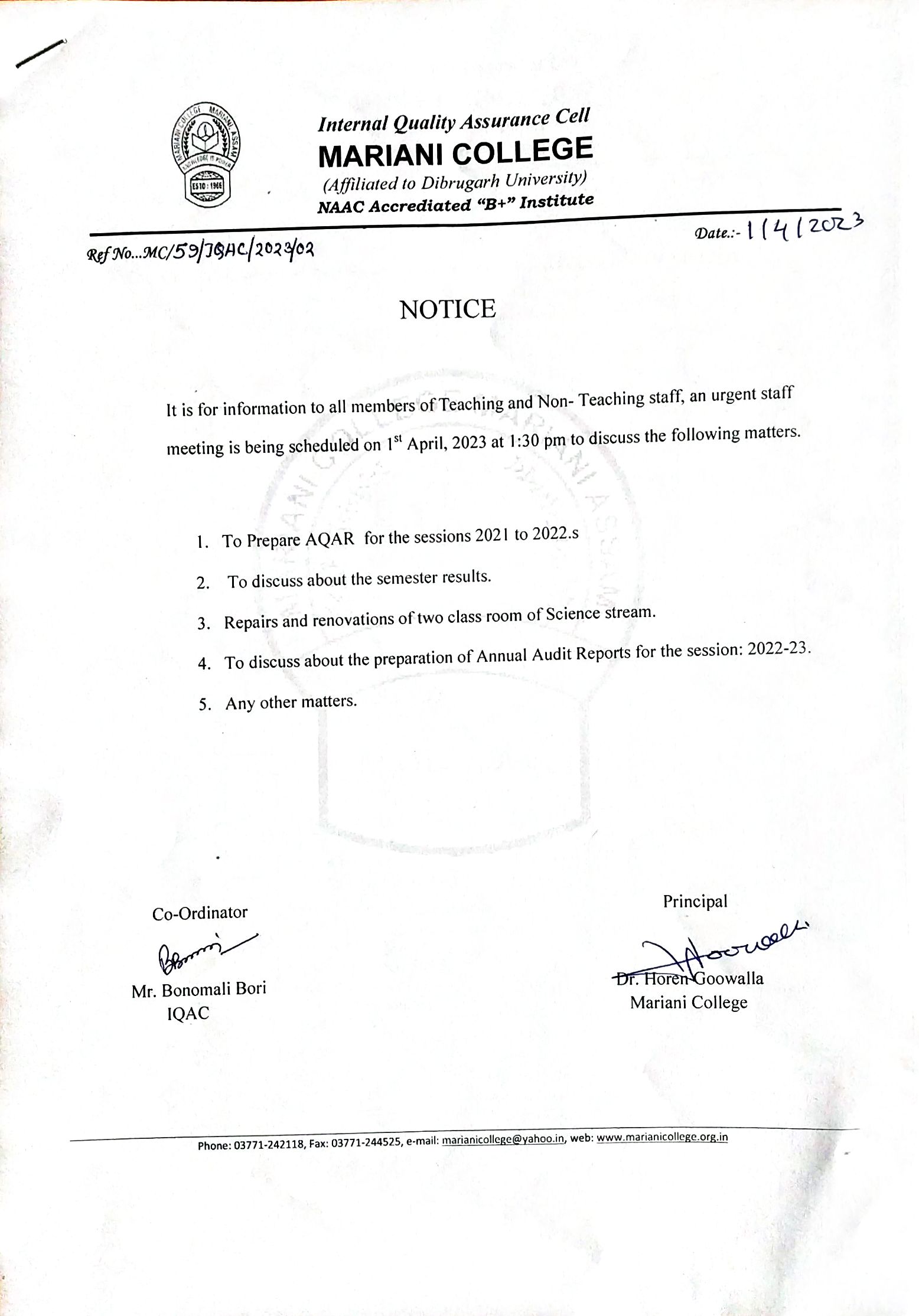 notice staff meeting