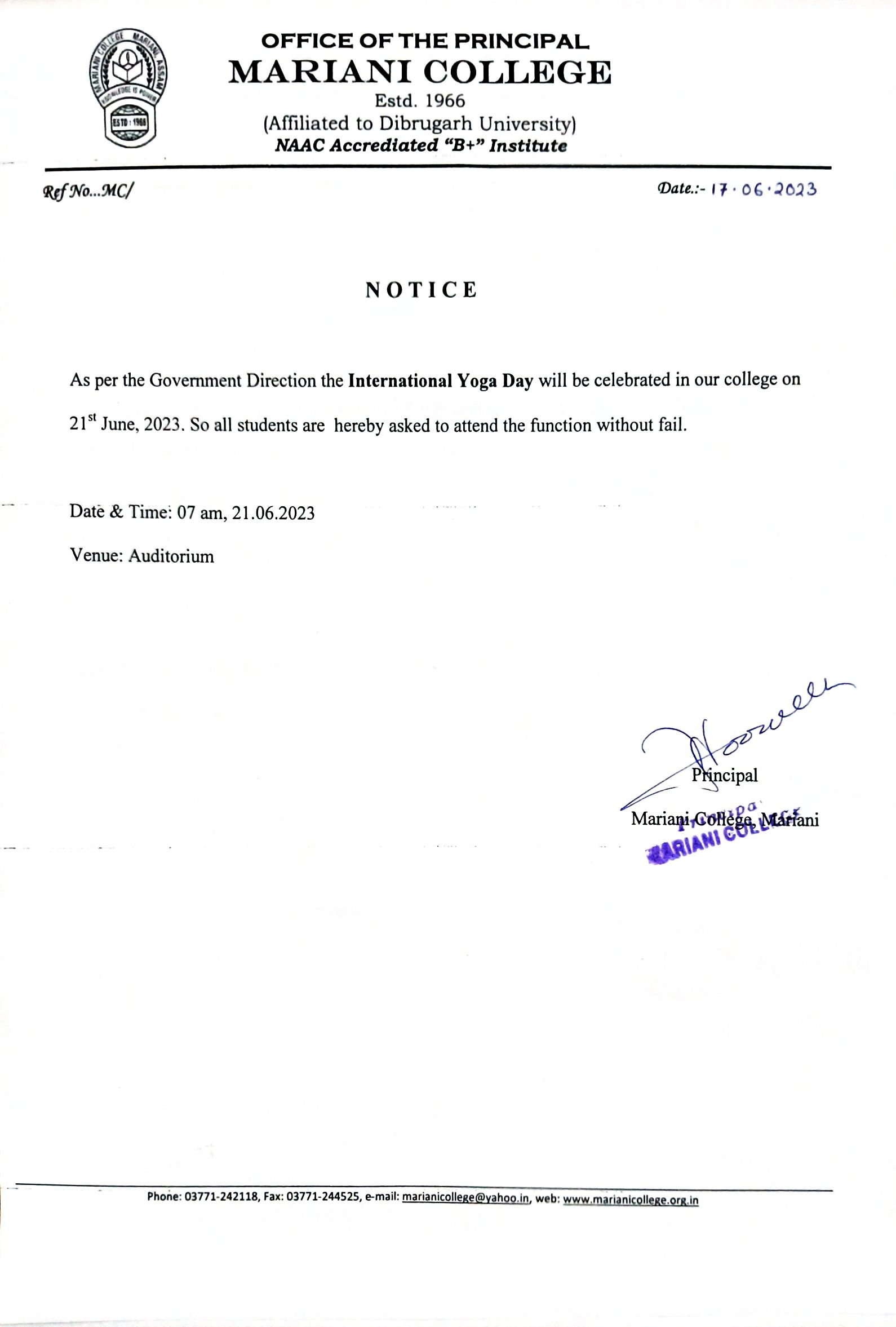 yoga day notice